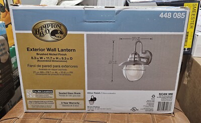 Hampton Bay 1-Light Brushed Nickel Outdoor Cottage Wall Lantern Sconce