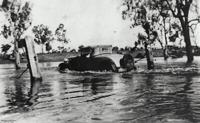 Black and White Photo Automobile in Flooded Creek  8x10 Reprint  A-16