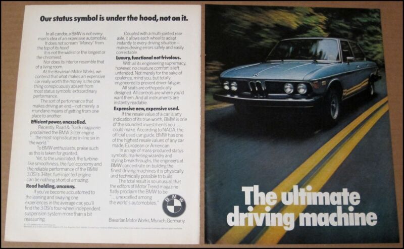 1975 BMW 3.0Si 2-Page Print Ad Car Automobile Advertisement Dewar