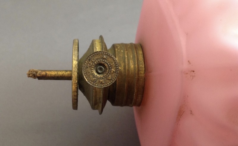 Antique Miniature Oil Lamp Pink Quilted Pattern  Satin Glass c1890's