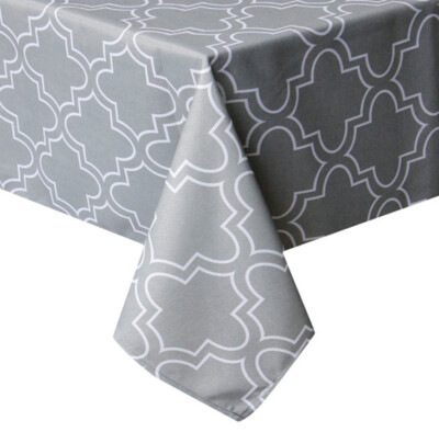 Tektrum 60''X84'' Rectangular Moroccan Quatrefoil Tablecloth-Stain Resistant-Grey