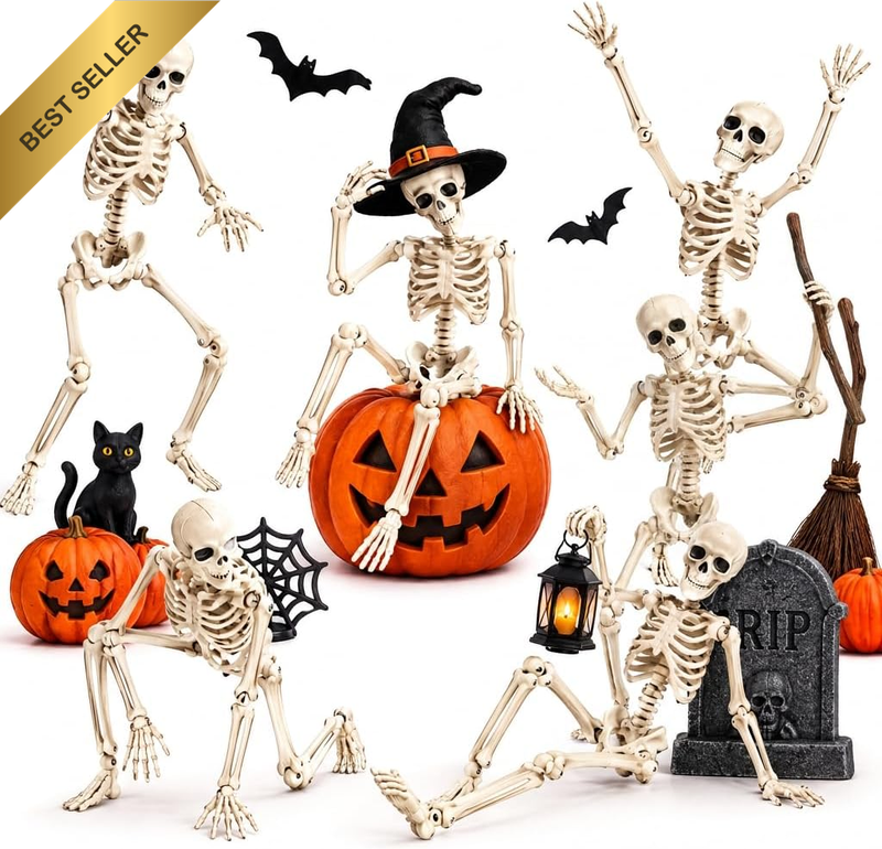 6Pcs Halloween Skeleton Decorations 17X4Cm, Painted Hanging Skeleton Props