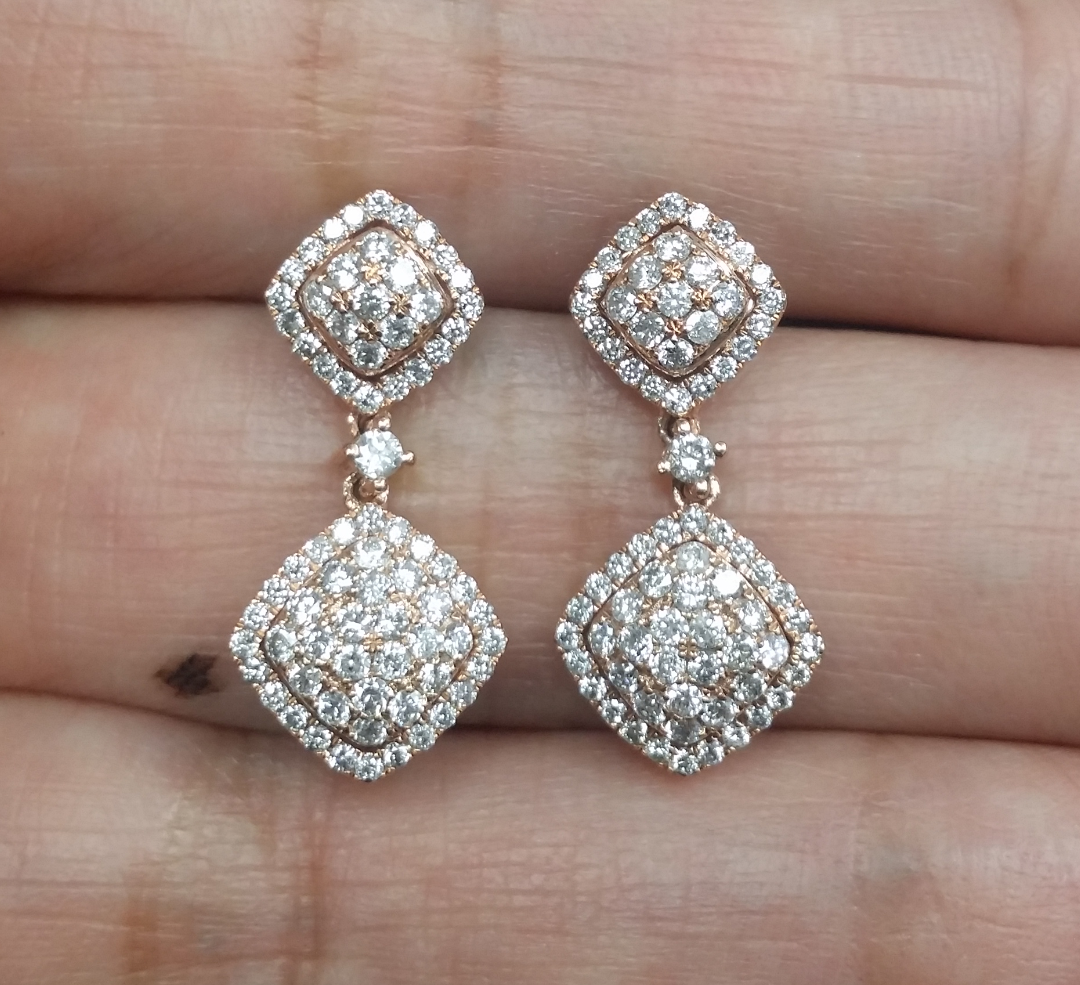Pre-owned Handmade Deal 1.00ct Natural Round Diamond Cluster Dangle Earrings 14k White Gold 24mm