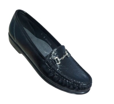 SAS Metro Loafers Size 9 Slim Black Patent Leather Horsebit Flat Comfort Shoe
