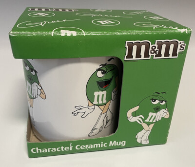 M&M s Green Ceramic Mug with Box New Old Stock 2012 Wearing White Boots