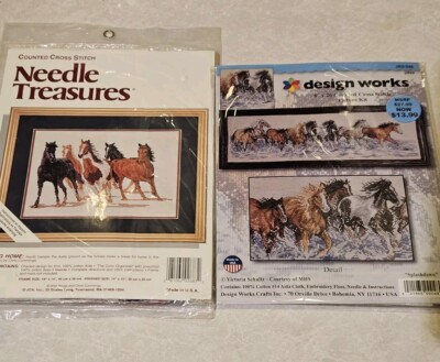 Counted Cross Stitch Horse Kits Running Hm By Needle Treasures & Splashdown NIP