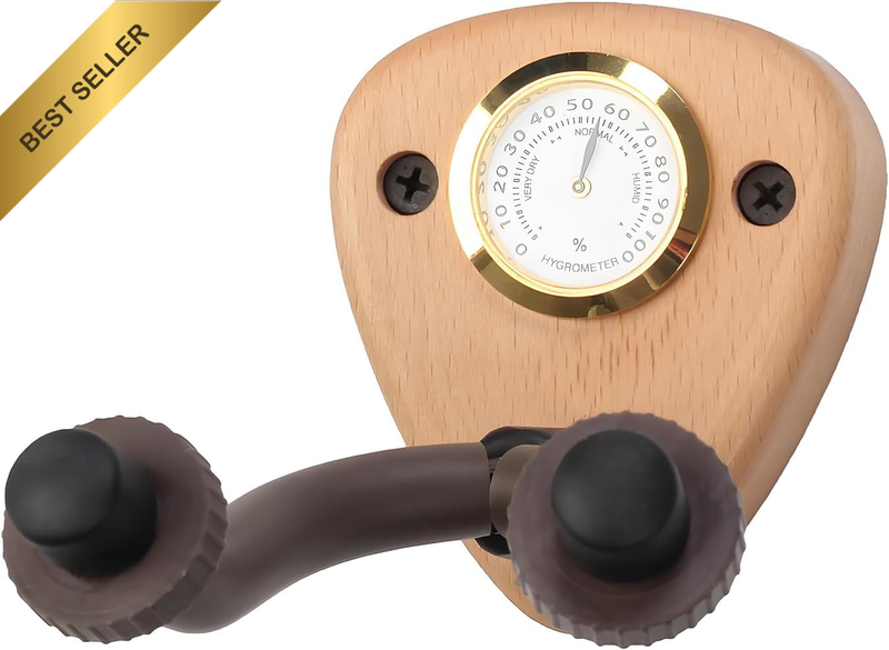 Guitar Wall Mount Wood Hanger with Hygrometer for Acoustic Electric
