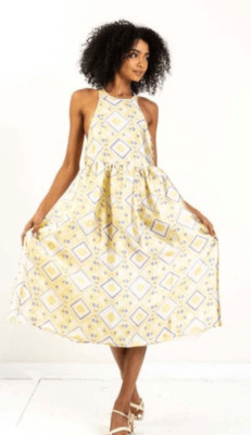 Baum Und Pferdgarten Adeva Midi Dress Pastel Yellow NWT Size 34/X-Small