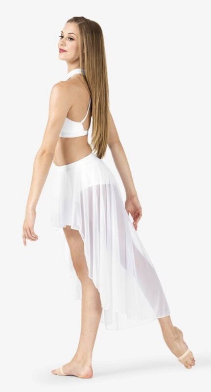 Womens Body Wrappers White Dance Skirt Size M/L BW9112 Hi Low Chiffon Pull On