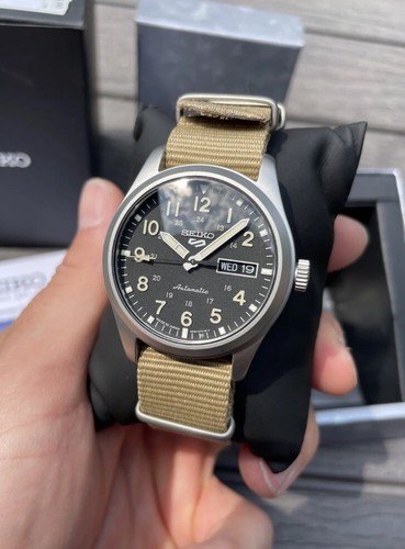 Pre-owned Seiko Field Sports Black Dial Beige Strap Men's Watch Srpg35(excellently Price)$
