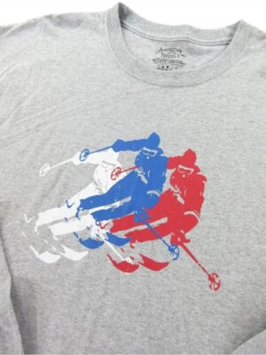 American Needle Tee Men XL Long Sleeve Skiing Race Graphic T Shirt Sporty New 