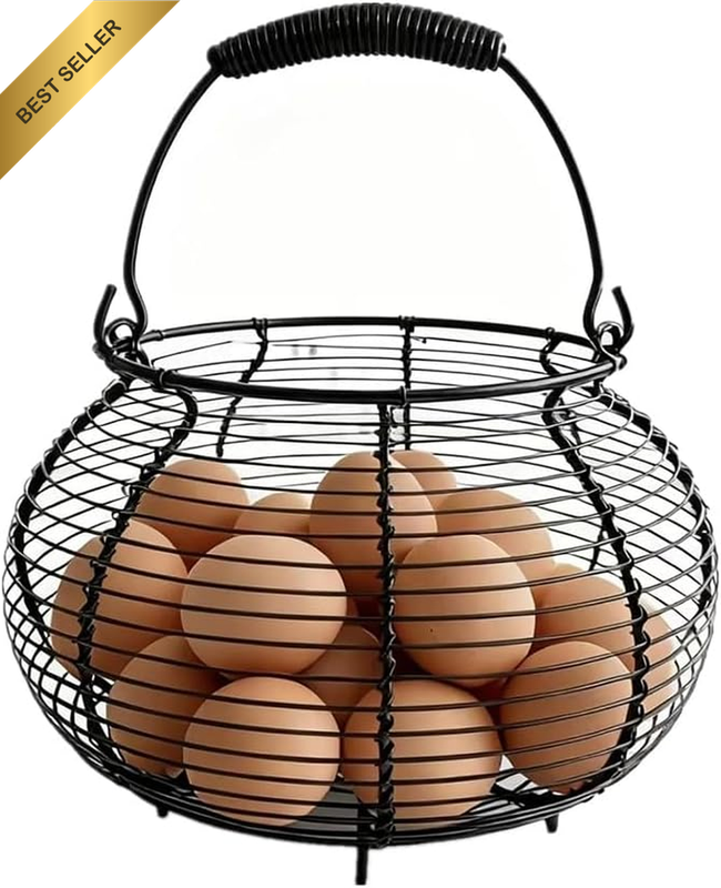 Farmhouse Wire Egg Basket with Handle, round Metal Egg Collecting Basket for Gat