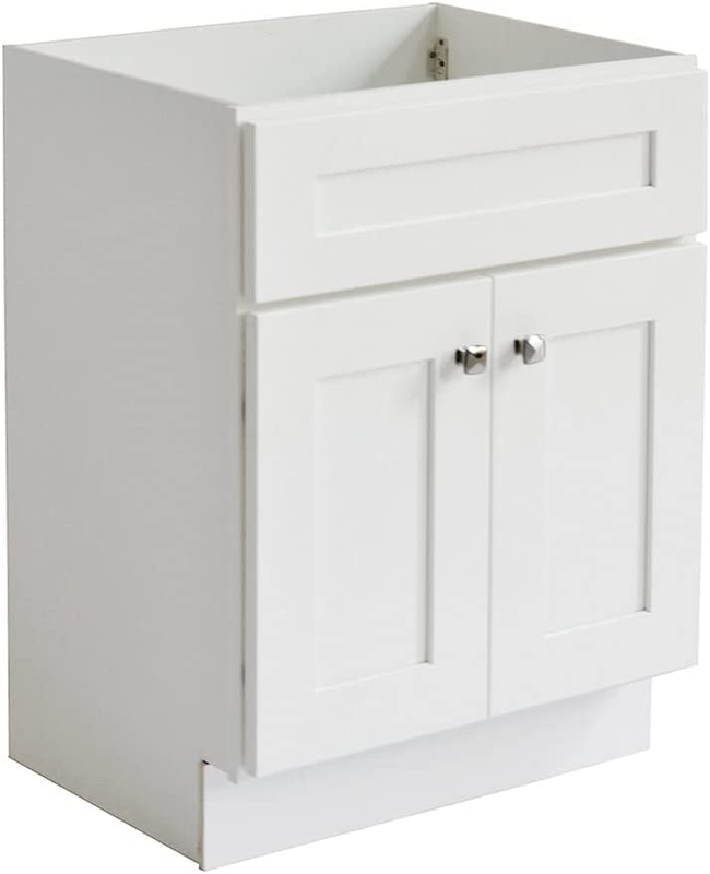 Bath Unassembled Modern 2-Door Shaker Bathroom Vanity Cabinet Only, 24-Inch, Whi