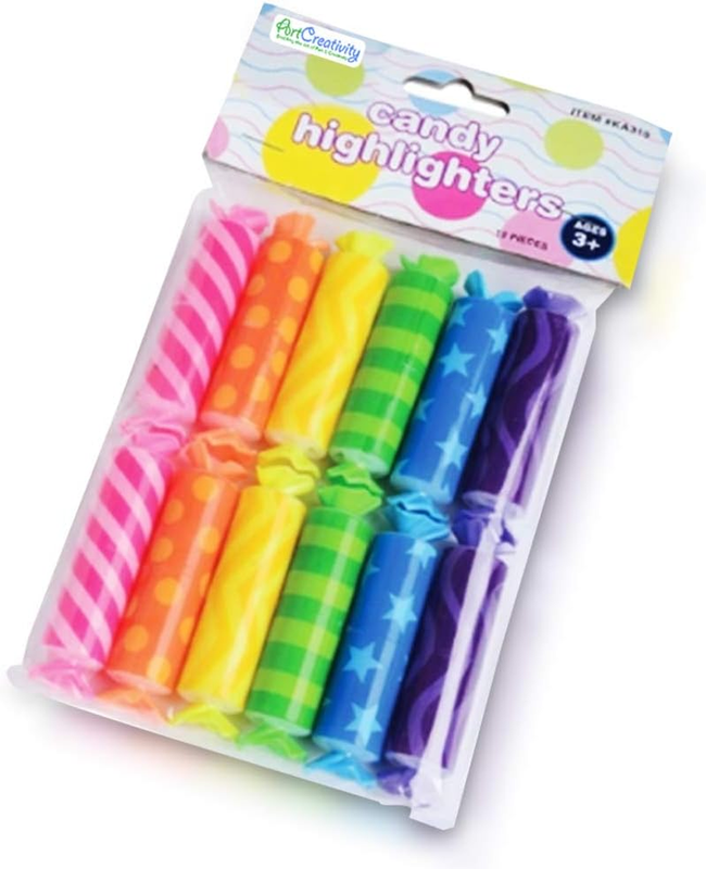 Wrapped Candy Highlighters for Kids, Set of 12, Assorted Fruit-Scented Highlight