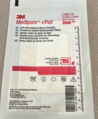3M Medipore Sterile Adhesive Dressing Rectangle 3-1/2 X 4 Inch 3566 25 Pcs