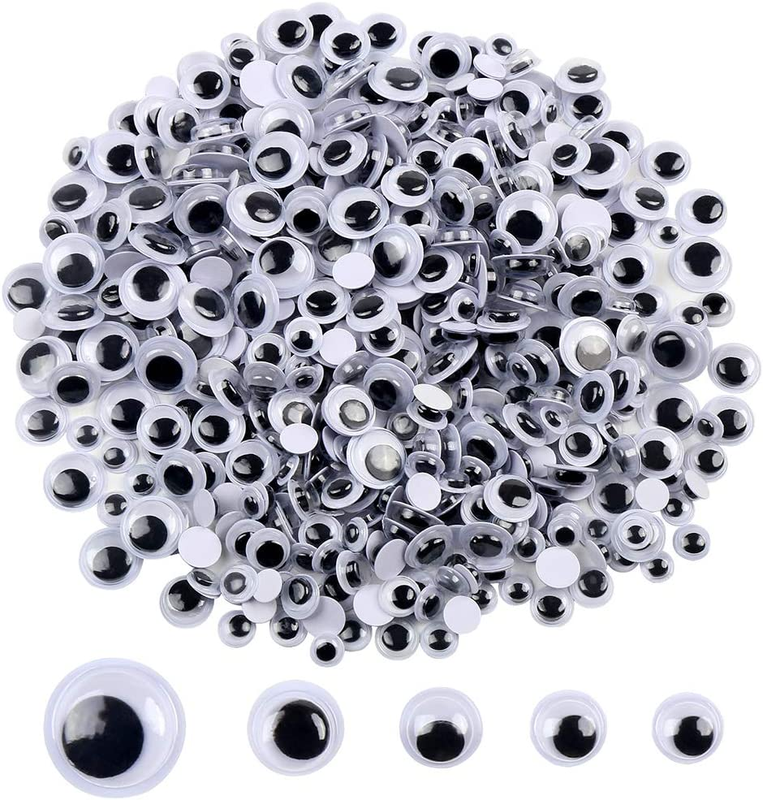 500 Pieces 6mm -12mm Black Wiggle Googly Eyes with Self-Adhesive Backs for DIY C