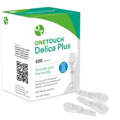 FREE SHIPPING - ONE TOUCH Delica Plus Lancets 100 Extra Fine 33 Gauge Exp. 3/31
