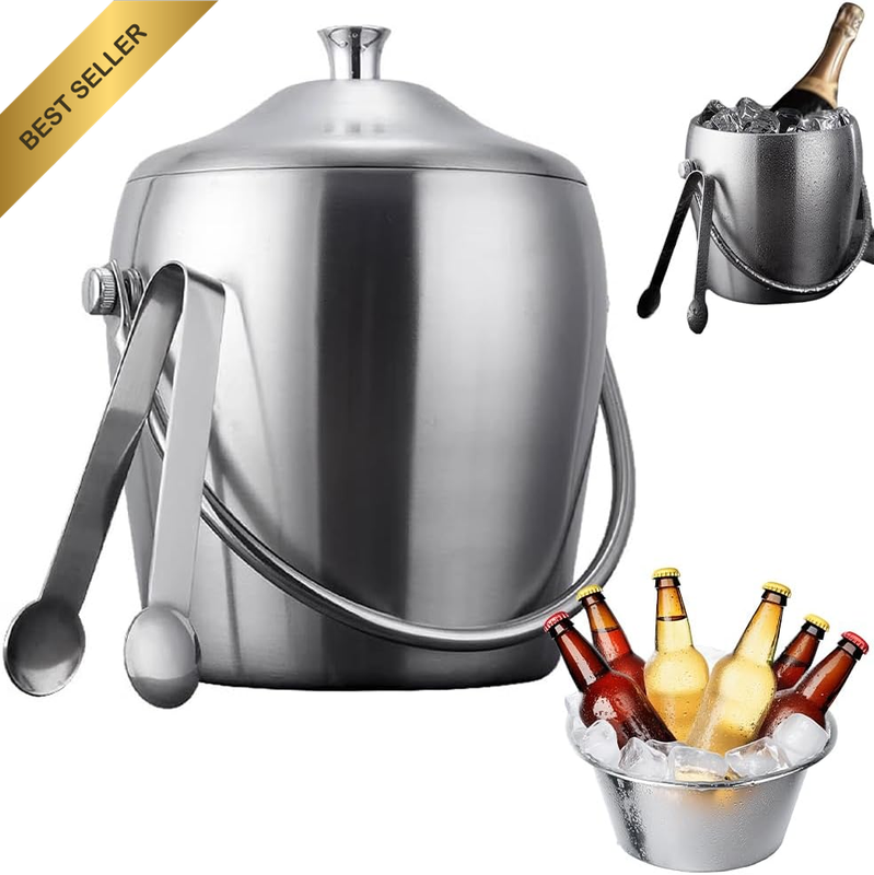 2-Liter Stainless Steel Double Ice Bucket, Ice Storage Bucket | Double-Walled In