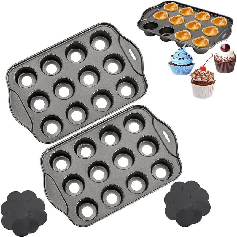 2 Pack Mini Cheesecake Pans 12 Cavity Non Stick Molds | Removable Bottom Design,
