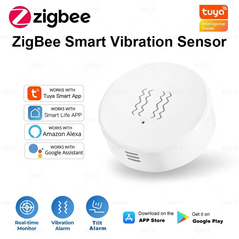 Smart Vibration Sensor Detector Tuya Zigbee Real Time Monitoring Alarm