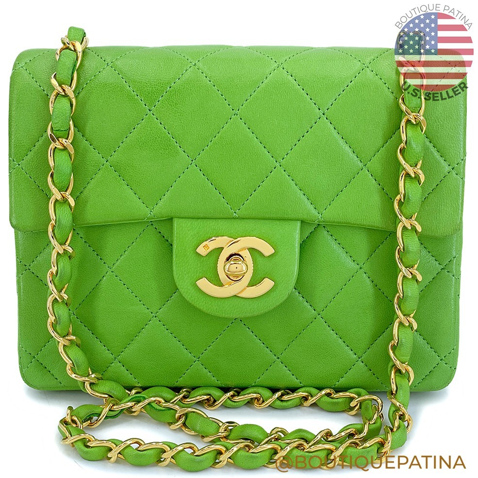 Chanel 1989 Vintage Apple Green Mini Square Flap Bag 24k GHW
