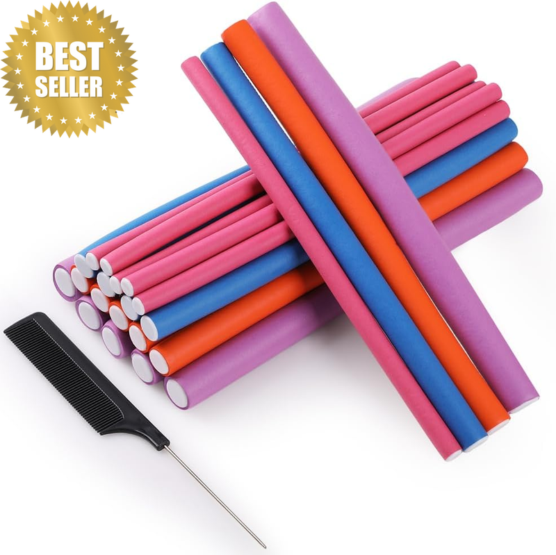24PCS Heatless Hair Curlers,  Flexible Heatless Curling Roller 4 Size 4 Curl Sty