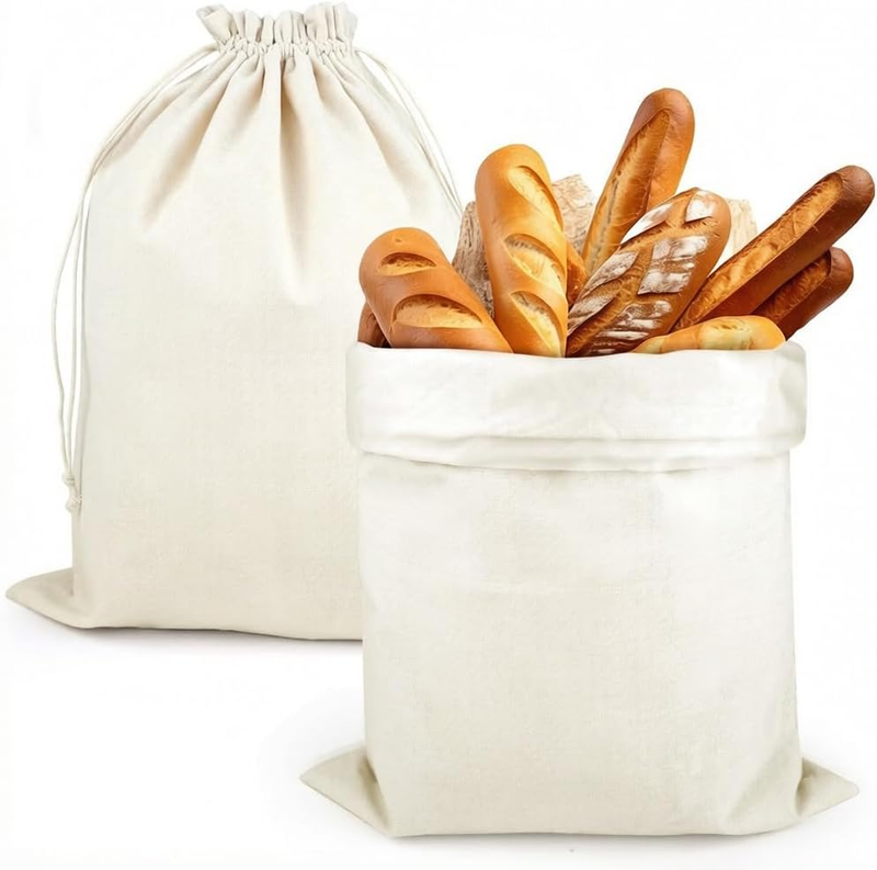 2Pcs Linen Bread Bags, Reusable Sourdough Bread Storage Bag, Food Storage Keeper