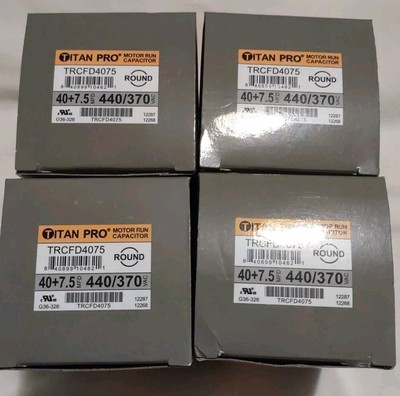 Lot of 4 Titan Pro TRCFD4075 Run Dual Capacitor 40+7.5 MFD 440/370 Volts Round