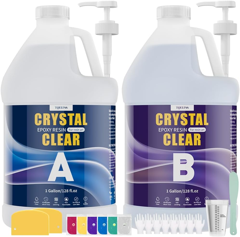 Epoxy Resin 2 Gallon, Crystal Clear Epoxy Resin Kit with Pumps (1gal×2), Self Le
