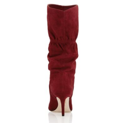 Pre-owned Tamara Mellon Burgundy Suede Marfa Mid-calf Slouch Boots 75mm Heels Us 6.5 / Eu In Red