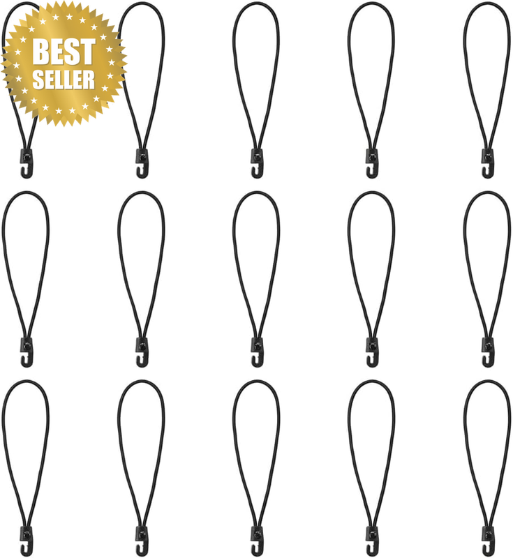 15 Pcs Bungee Cords with Hooks, 26 Cm Black Elastic Cord Straps for Tarp, Tent,