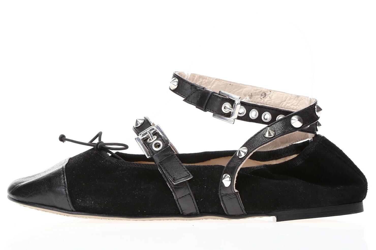 Topshop Primrose Womens Black Leather Studded Ankle Strap Ballet Flats Size 38