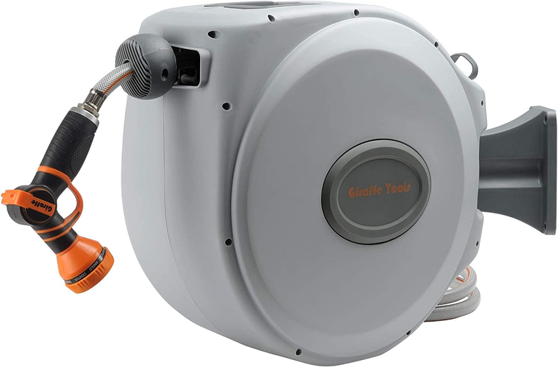 Giraffe Retractable Garden Hose Reel with 5/8 In. X 60+5 Ft Water Hose Wall Moun