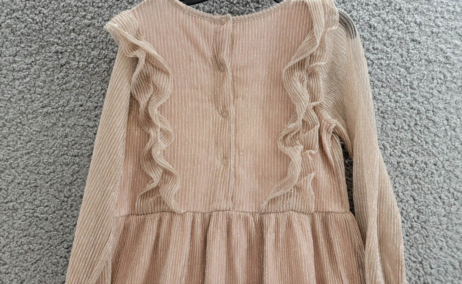 Splendid Glitzy Pleated Tulle Dress Girls' 5 Champagne Round Neck Back Snap L/S - Picture 11 of 17