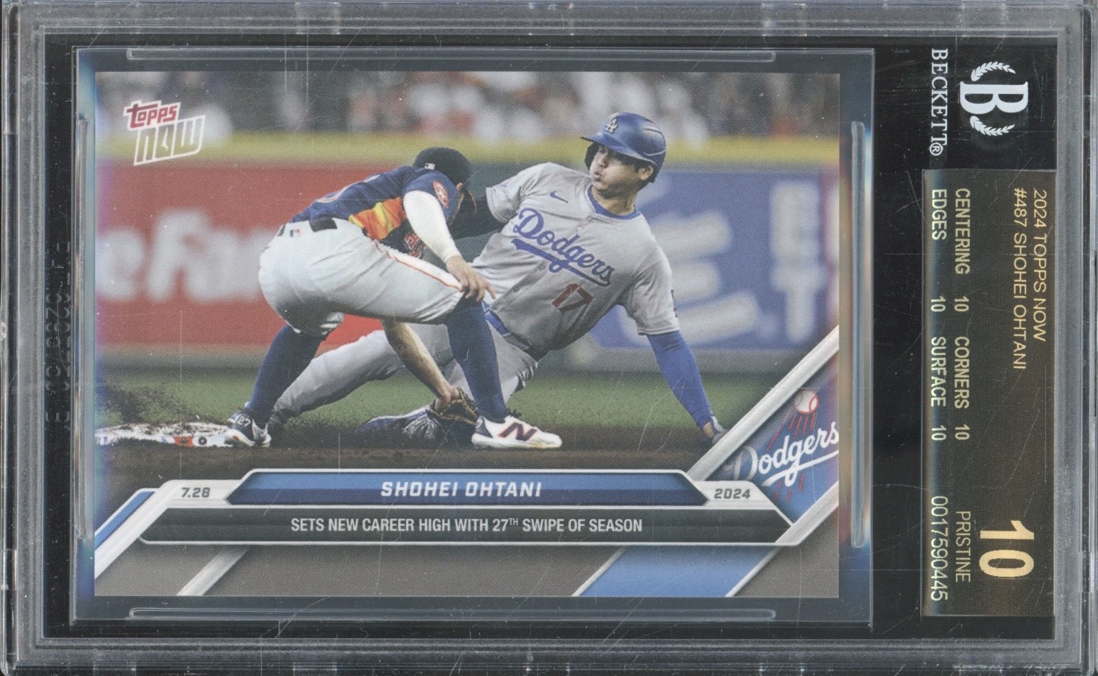 2024 Topps Now New Career High 27th SB #487 Shohei Ohtani Black Label BGS 10