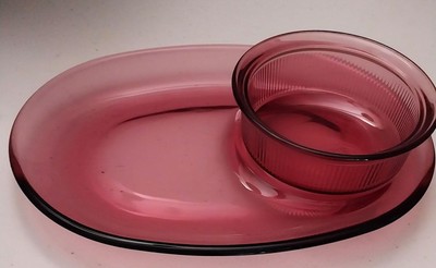 Vintage Corningware Ellipse Snack Platter and Bowl Set Cranberry