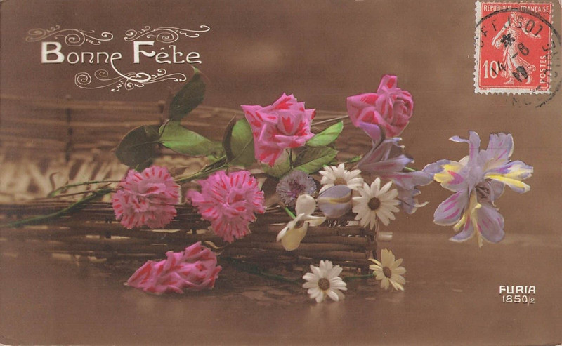 Cp Bonne Fete Panier De Fleurs Roses - 37950