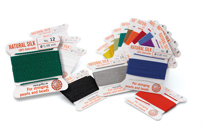 NATURAL SILK BEADING THREAD AND NEEDLE ~ GRIFFIN ~ ALL COLOURS ALL SIZES