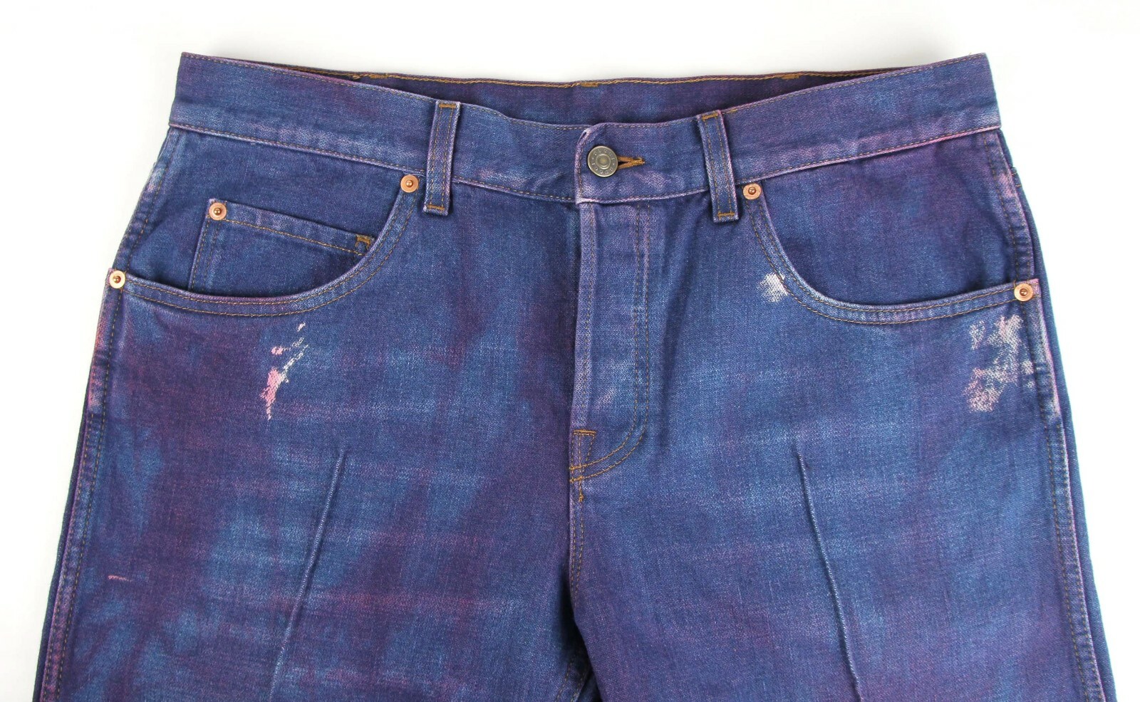 Pre-owned Gucci Men's Dark Blue/pink Stone Washed Distressed Denim Us 36 475254 4403