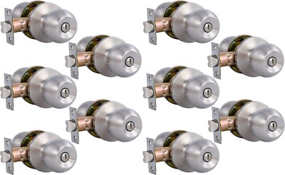 Interior Privacy Door Knobs, 10 Pack - Keyless Locking Ball-Satin Nickel Finish