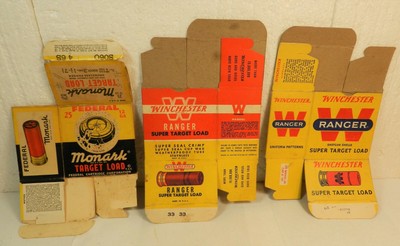 Winchester 22 ammo boxes,shotgun shell boxes blasting cap tins display case.