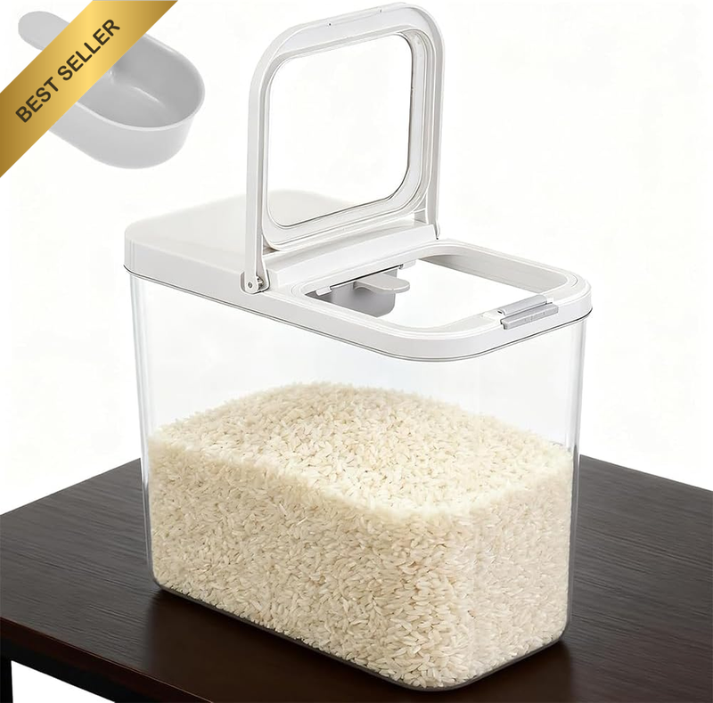 20-25 Lbs Rice Dispenser with Measuring Spoon, Tall and Narrow Food Storage Flou