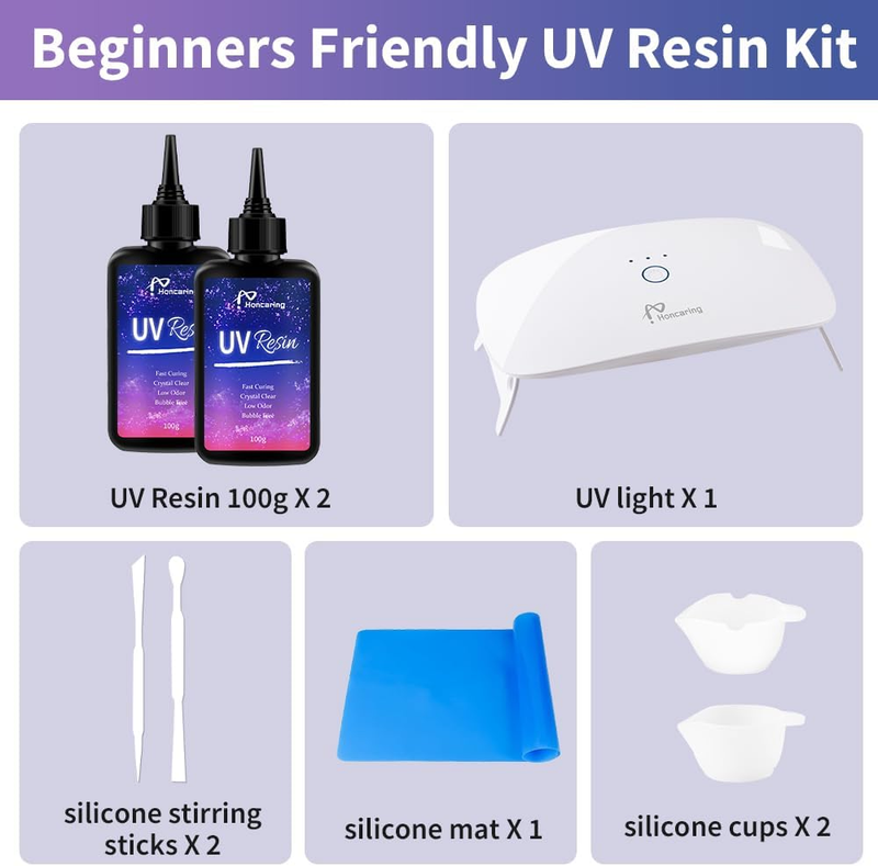 UV Resin Kit 200g with UV Light, Upgraded Formula & Crystal Clear UV Resin for J