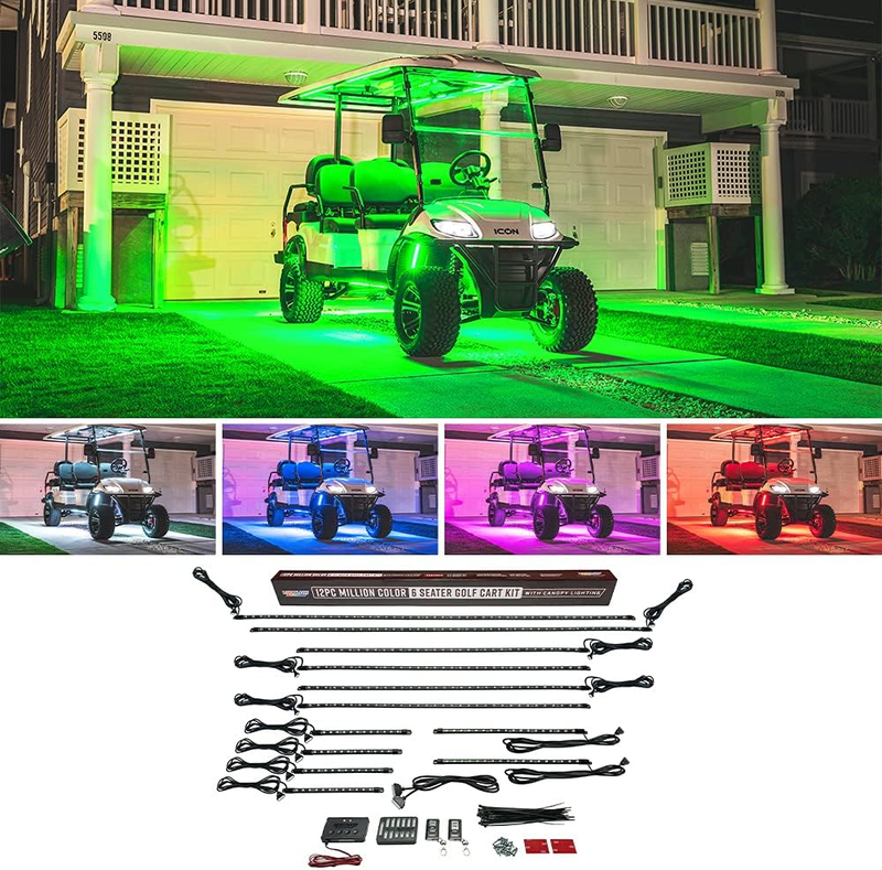 12Pc Million Color LED 6-Seater Limo Golf Cart Underglow Accent Neon Lighting Ki