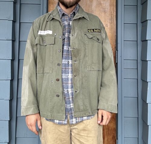 Vintage 40s WW2 US Army HBT Field Jacket Mens 38r 13 Star Military Herringbone Vintage 40s WW2 US Army HBT Field Jacket Mens 38r 13 Star Military Herringbone