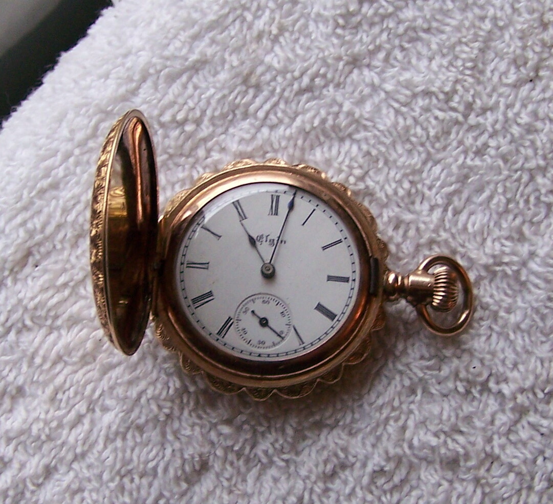 14 K Solid Gold 1891 Elgin 0 Size 7 Jewel Hunter Case Pocket Watch