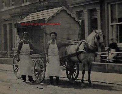 TINTYPE PHOTO #T336 RARE UK OCCUPATIONAL BUTCHER  J RAWCLIFFE WAGON STREET SCENE