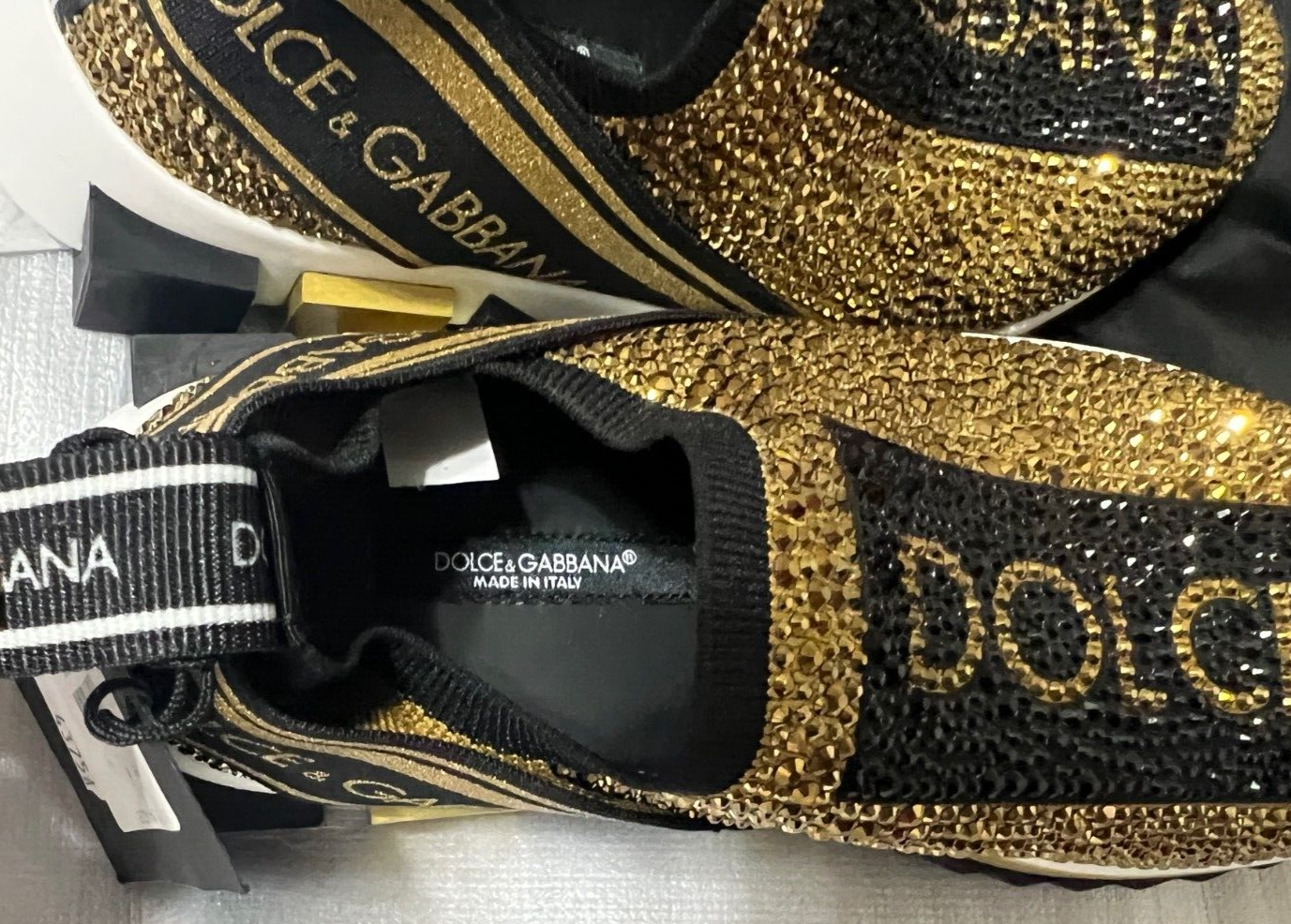 Pre-owned Dolce & Gabbana Authentic Dolce And Gabbana Gold Crystal Sorrento Sneakers Us 5 Eu 36, Rare In Multicolor