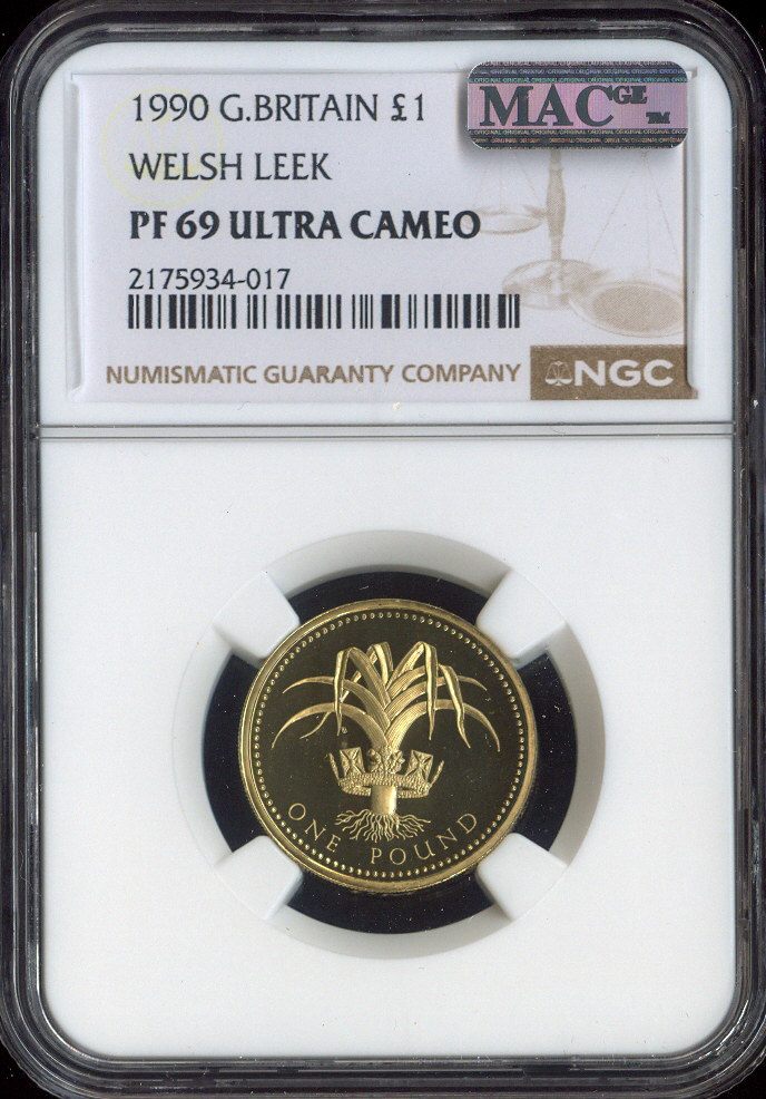 1990 GREAT BRITAIN 1 POUND WELSH LEEK NGC PF69 UCAM MAC SPOTLESS .