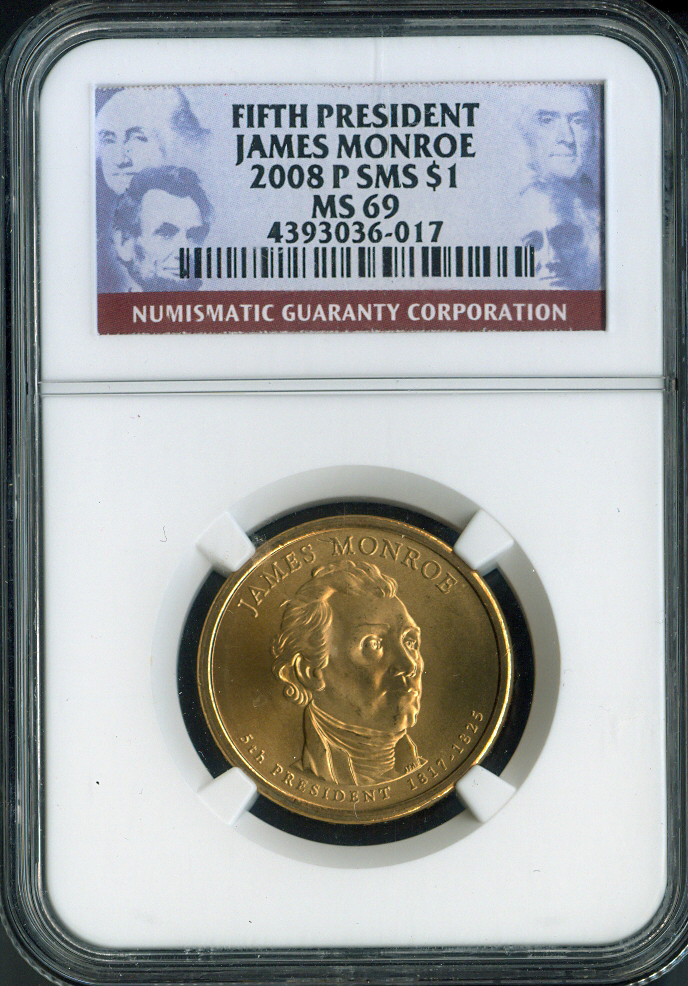 2008-P James Monroe Dollar NGC MS69 SMS - 5th U.S. President